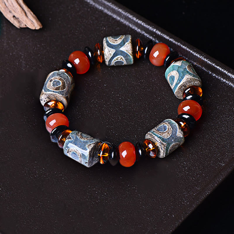 Nimara Ritual Tibetan Three-eyed Dzi Bead Agate Protection Happiness Bracelet