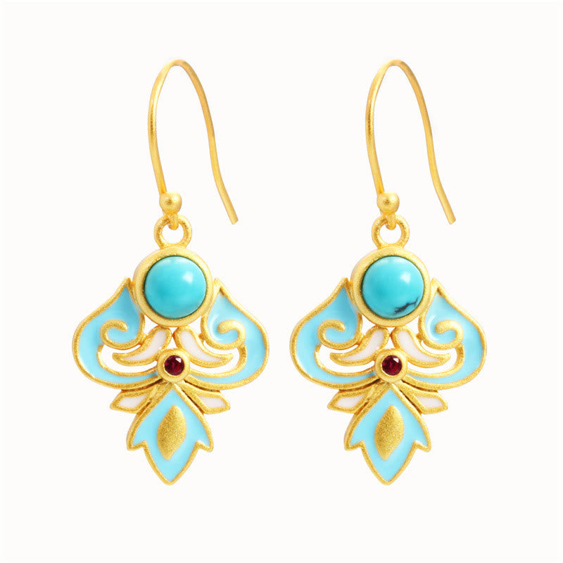 Nimara Ritual Copper Enamel Turquoise Positive Drop Earrings