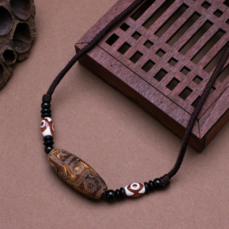 Nimara Ritual Tibetan Nine-Eye Dzi Bead Protection String Necklace