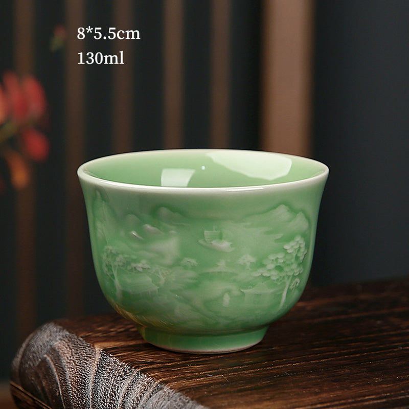 Nimara Ritual Trees Pavilion Mountains Rivers Pine Ceramic Teacup Kung Fu Tea Cup