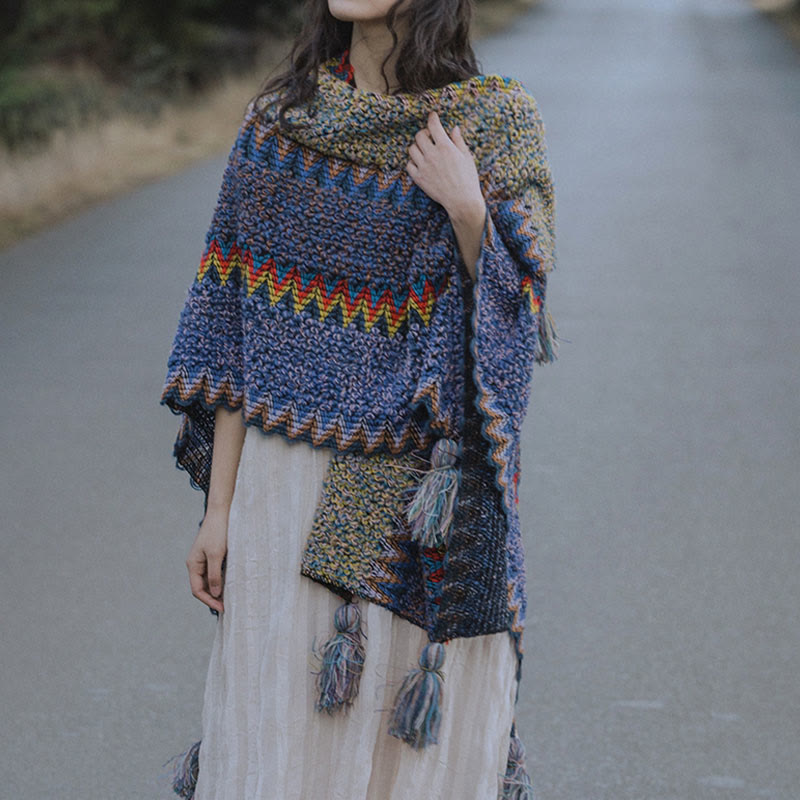 Nimara Ritual Tibetan Shawl Soft Warm Knitting Cloak Winter Tibetan Tassel Scarf