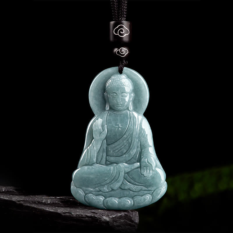 Nimara Ritual Amitabha Buddha Natural Jade Lotus Amulet Compassion String Necklace Pendant