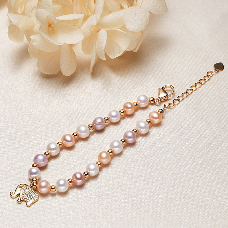 Nimara Ritual 18K Gold Plated Pearl Elephant Zircon Charm Sincerity Bracelet
