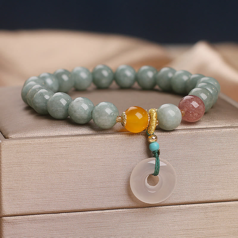 Nimara Ritual Natural Jade Strawberry Quartz Bead Peace Buckle Prosperity Bracelet