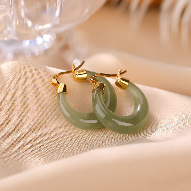 Nimara Ritual Round Jade Cyan Jade Prosperity Luck Drop Earrings