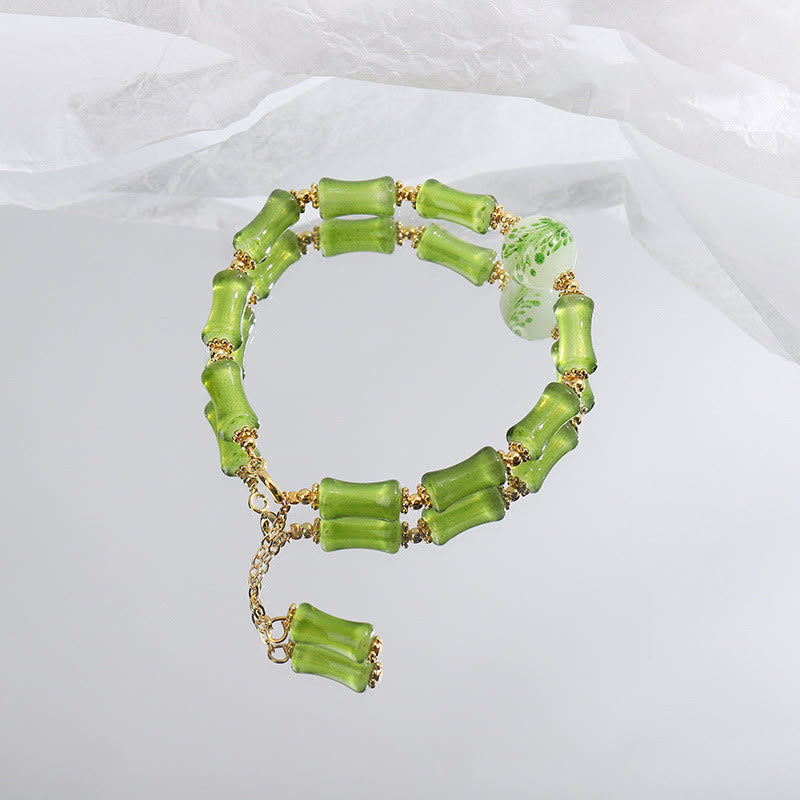 Nimara Ritual Green Bamboo Pattern Liuli Crystal Moss Agate Wealth Chain Bracelet