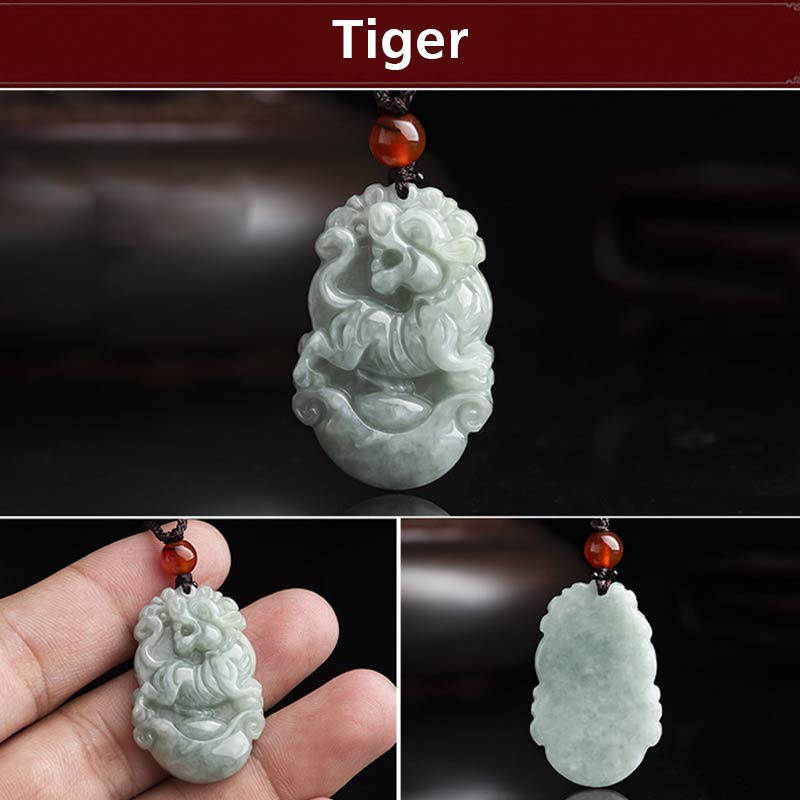 Nimara Ritual Natural Jade 12 Chinese Zodiac Sucess Pendant Necklace