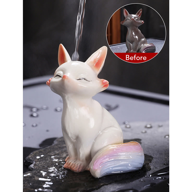 Nimara Ritual Color Changing Small Cute Fox Tea Pet Resin Home Figurine Decoration