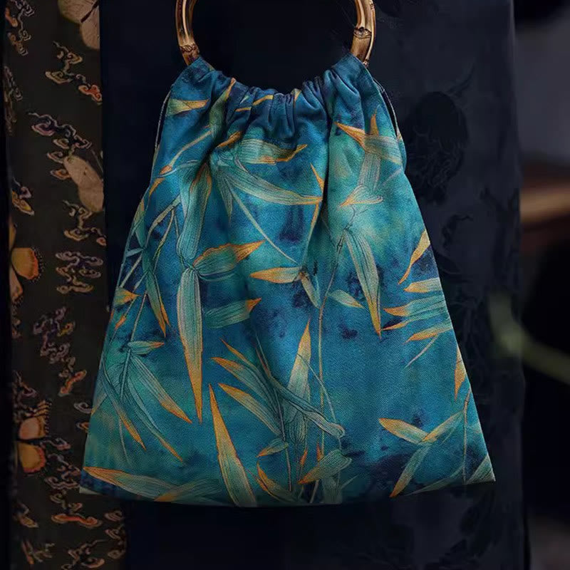 Nimara Ritual Blue Green Bamboo Leaves Bamboo Handles Handbag
