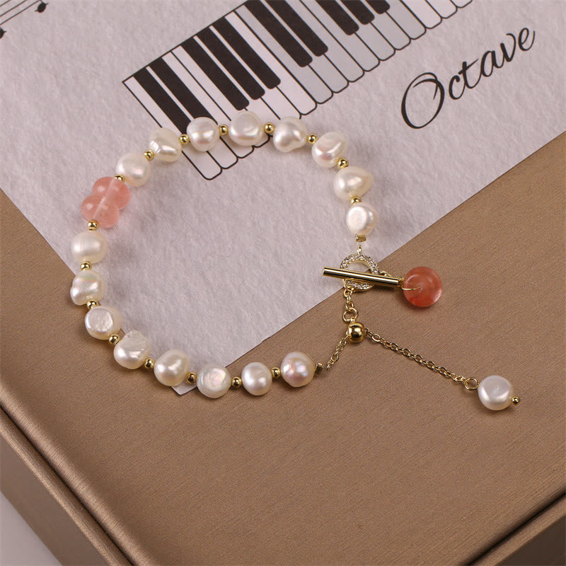 Nimara Ritual Pearl Green Strawberry Quartz Bead Healing Chain Bracelet