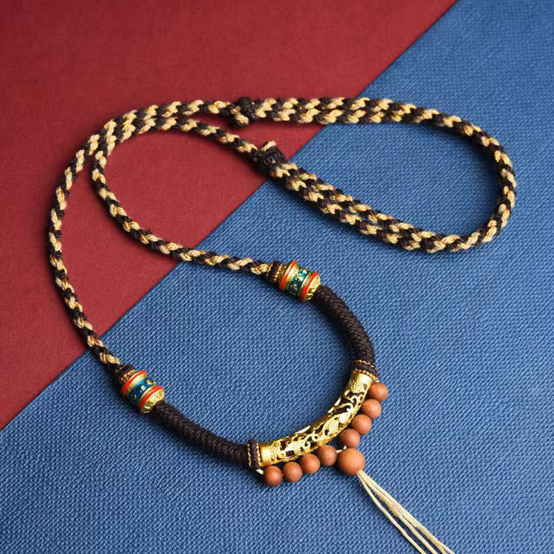 Nimara Ritual Tibetan Handmade King Kong Knot Om Mani Padme Hum Prayer Wheel String Necklace Pendant