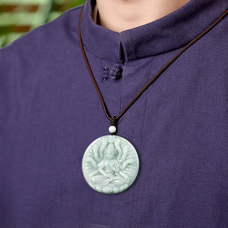 Nimara Ritual Thousand-Hand Kwan Yin Avalokitesvara Jade Blessing String Necklace Pendant
