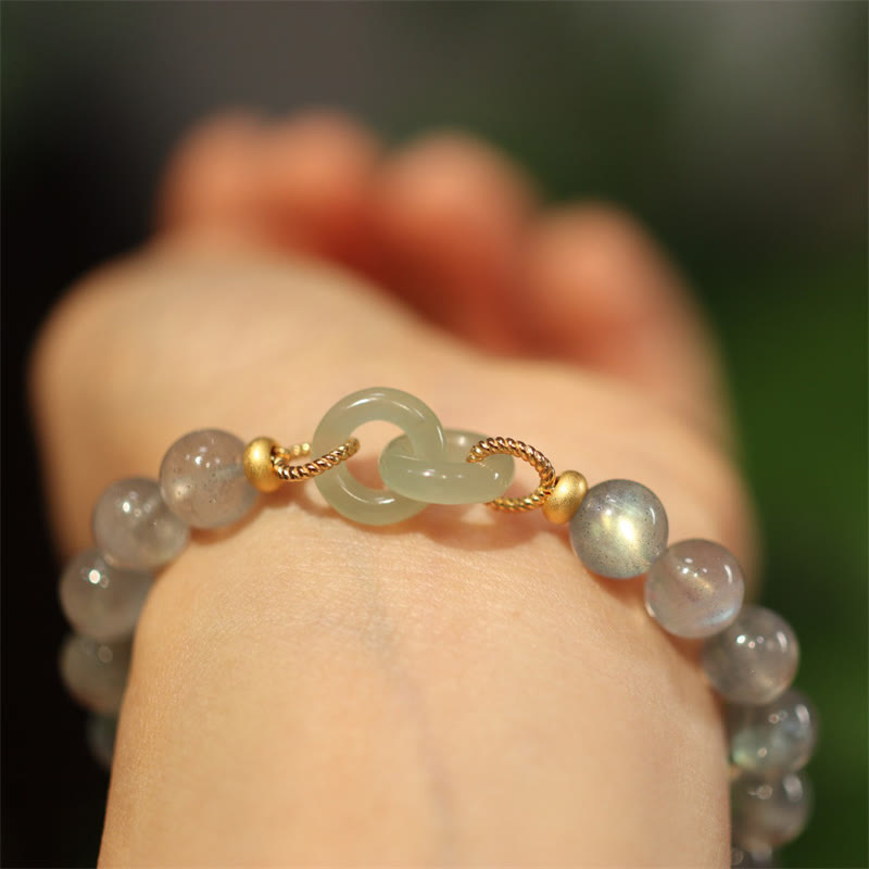 Nimara Ritual Natural Moonstone Heitan Jade Peace Buckle Healing Bracelet