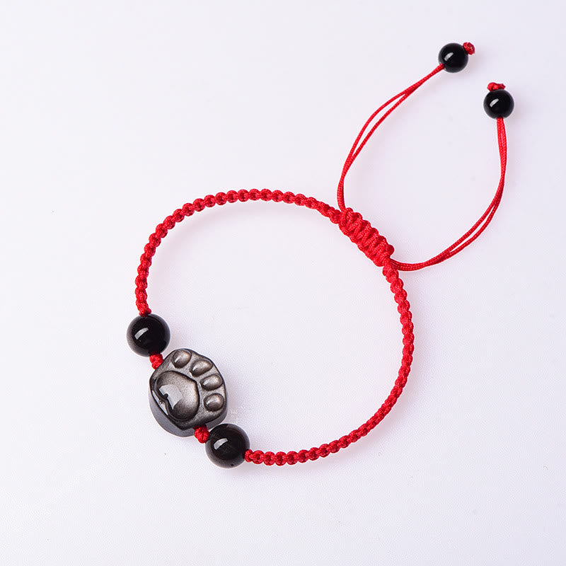 Nimara Ritual Natural Silver Sheen Obsidian Gold Sheen Obsidian Cute Cat Paw Claw Protection Rope Bracelet