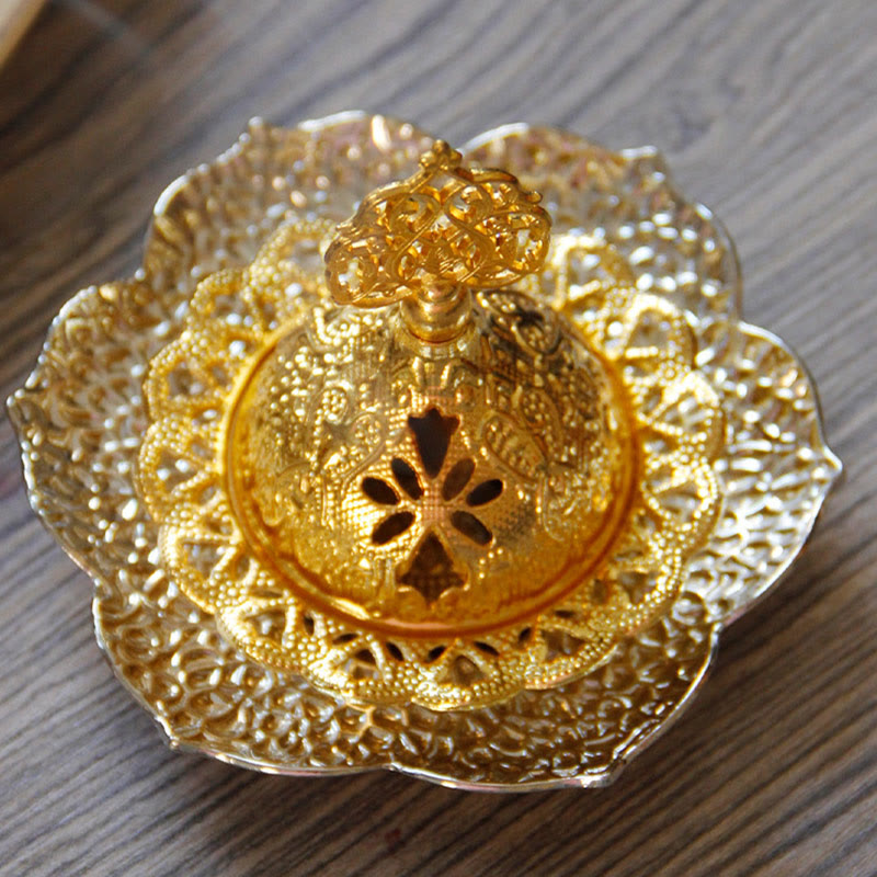 Nimara Ritual Gold Leaf Coaster Spiritual Mini Alloy Metal Incense Burner