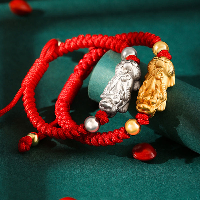 Nimara Ritual 999 Sterling Silver PiXiu Wealth King Kong Knot String Braided Kids Child Bracelet