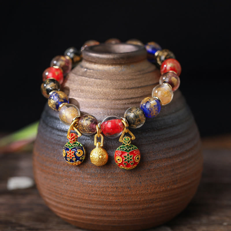 Nimara Ritual Gold Swallowing Beast Family Charm Gold Silver Foil Liuli Glass Bead Blessings Bracelet