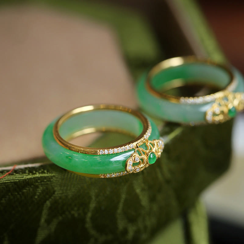 Nimara Ritual 18K Gold Plated Natural Green Chalcedony Strength Ring