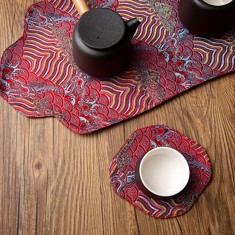 Nimara Ritual Sea Wave Bamboo Plum Blossom Brocade Embroidery Cup Mat Pad Tea Cup Coaster Kung Fu Tea Mat