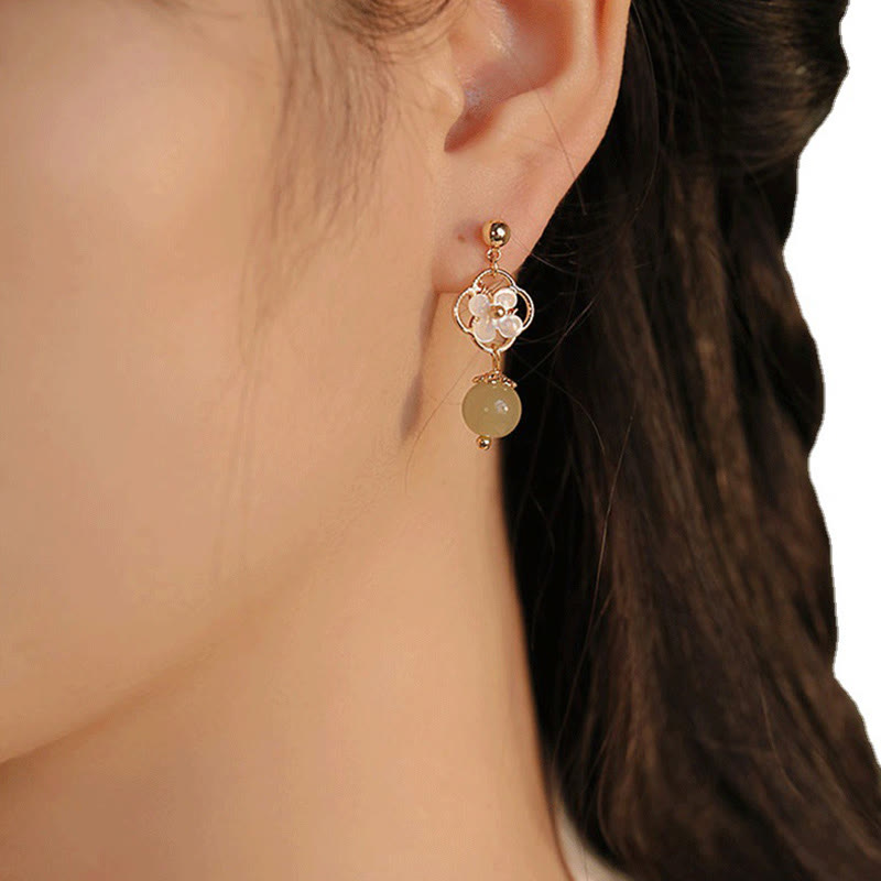 Nimara Ritual Tridacna Stone Flower Jade Bead Blessing Drop Earrings