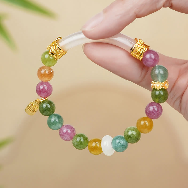 Nimara Ritual Colorful Tourmaline Chalcedony Positive Fu Character Charm Bracelet