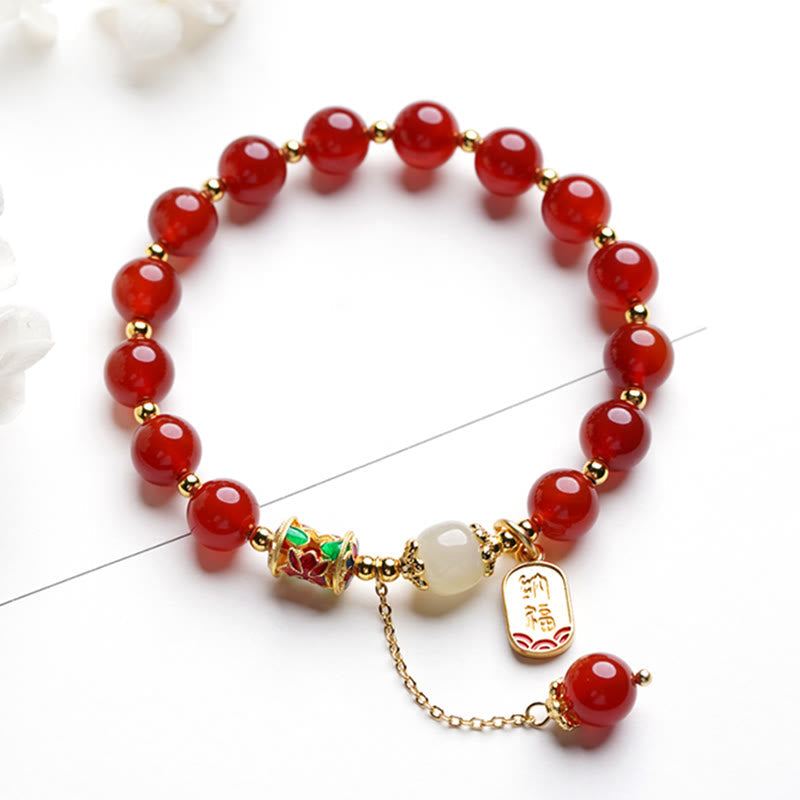 Nimara Ritual Natural Red Agate Hetian Jade Fu Character Confidence Charm Bracelet