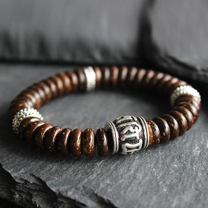 Nimara Ritual Natural Tibetan Coconut Shell Om Mani Padme Hum Positive Bracelet