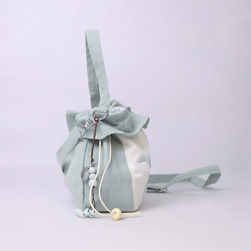 Nimara Ritual Suzhou Embroidery Lotus Epiphyllum Magnolia Cotton Linen Tote Crossbody Bag Shoulder Bag Handbag