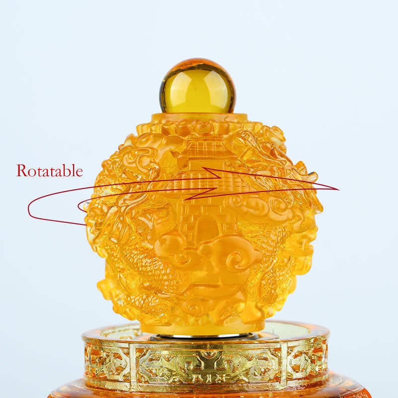 Nimara Ritual Feng Shui Auspicious Dragon Handmade Liuli Crystal Rotatable Art Piece Luck Home Office Decoration