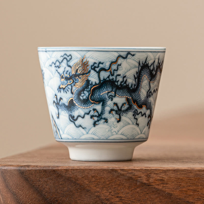 Nimara Ritual Small Blue And White Dragon Pattern Ceramic Teacup Kung Fu Tea Cups 45ml