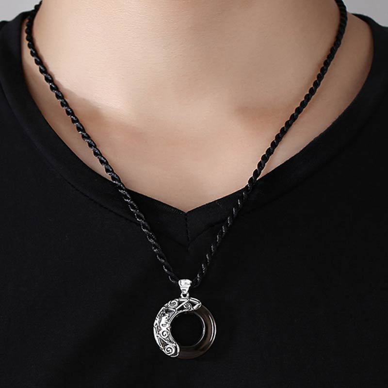 Nimara Ritual 12 Constellations of the Zodiac Ice Obsidian Blessing Round Pendant Necklace