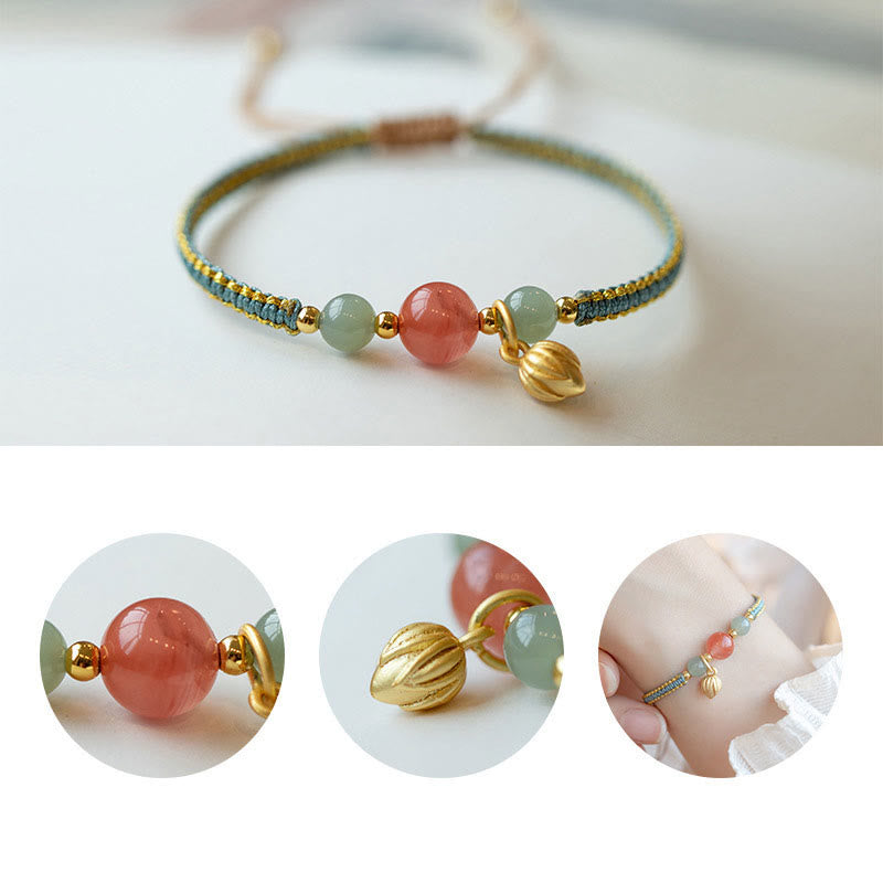 Nimara Ritual Red Agate Jade Lotus Confidence Calm String Bracelet