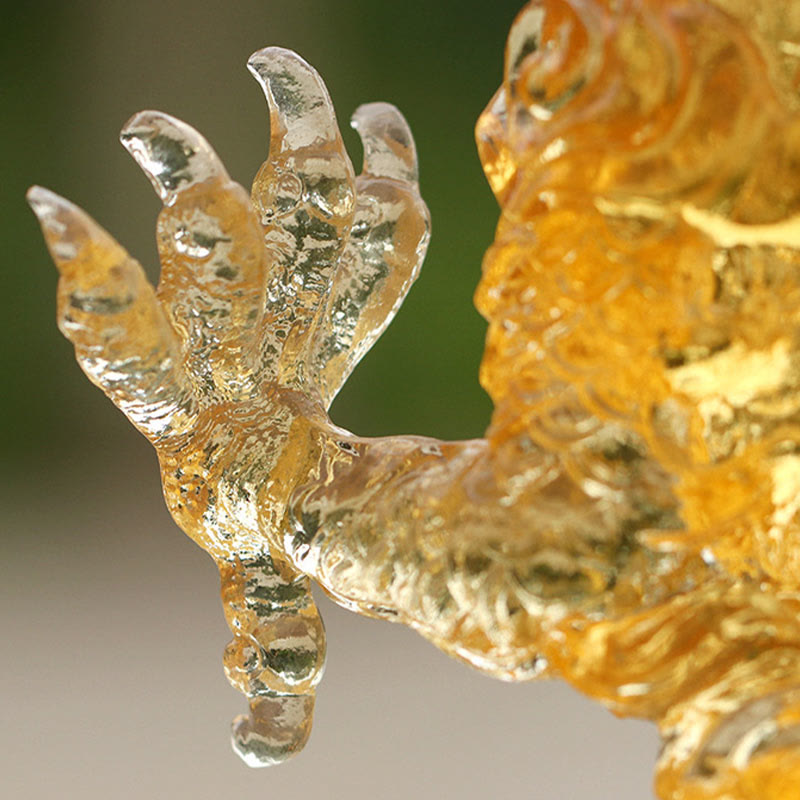 Nimara Ritual Handmade Chinese Zodiac Yellow Dragon Liuli Crystal Art Piece Luck Protection Home Office Decoration
