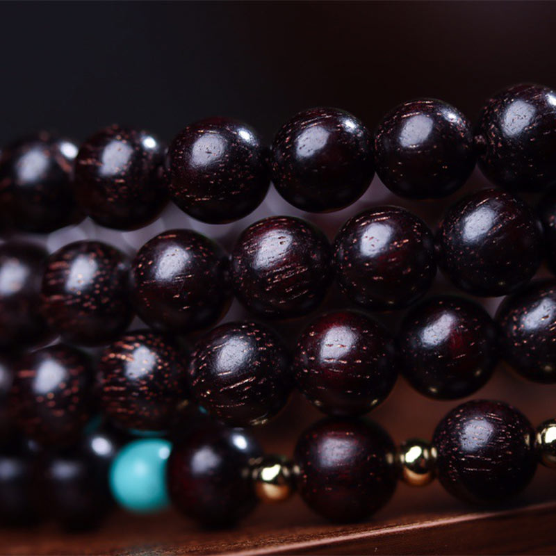 Nimara Ritual 108 Mala Beads Tibetan Small Leaf Red Sandalwood Lotus Balance Bracelet