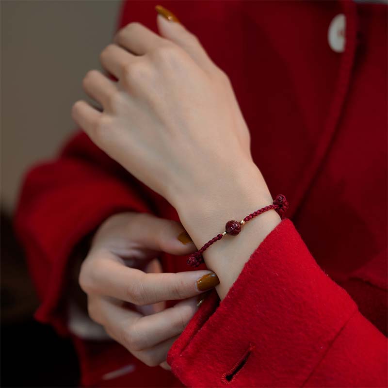 Nimara Ritual Cinnabar Jade Lotus Calm Red String Weave Bracelet