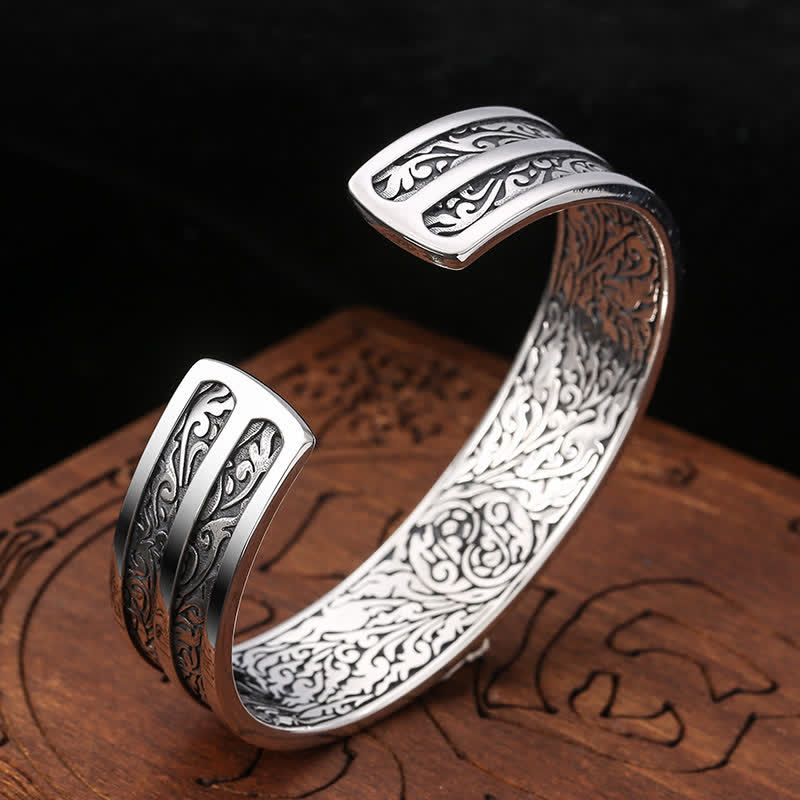 Nimara Ritual 925 Sterling Silver Vajra Dorje Engraved Spiritual Power Bracelet Bangle