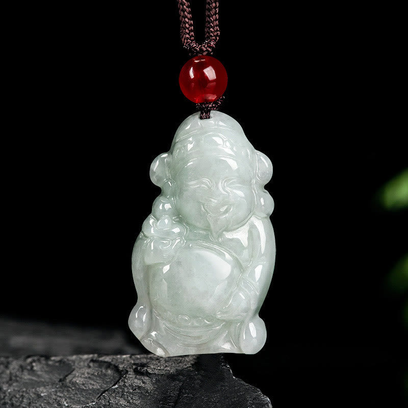 Nimara Ritual Natural Jade Chinese God of Wealth Caishen Ingot Luck Necklace Pendant