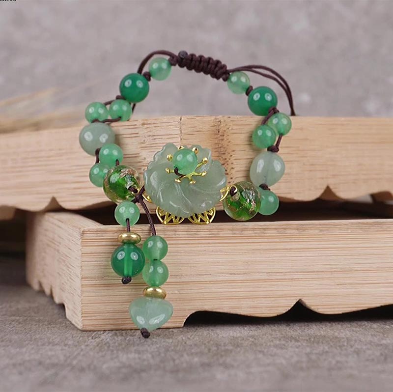 Nimara Ritual Natural Green Jade Luck Dangling Flower Bracelet