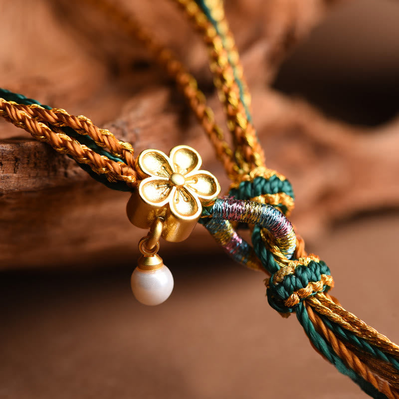 Nimara Ritual Tibetan Handmade Rope Liuli Glass Bead Braided Multilayered Healing Bracelet