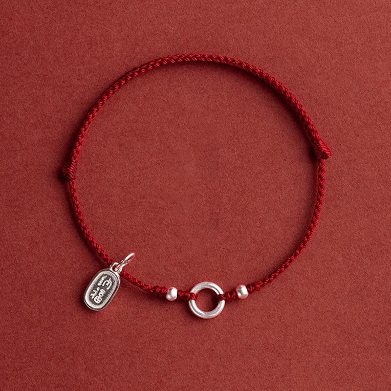 Nimara Ritual 925 Sterling Silver Lucky Fortune Peace Joy Lotus Peace Buckle Red String Bracelet
