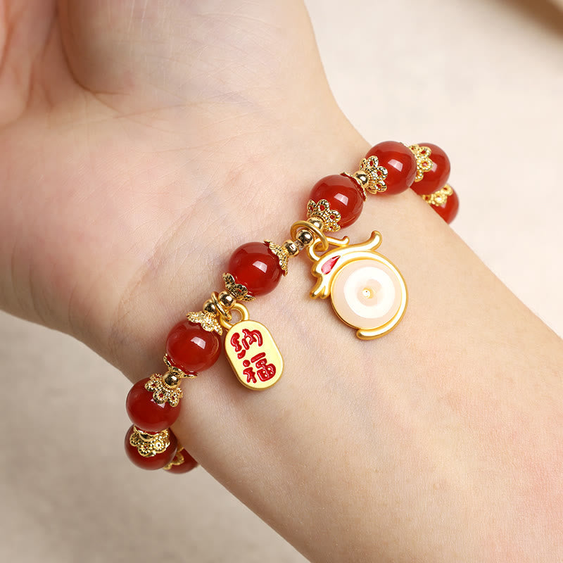 Nimara Ritual Year of the Dragon Red Agate Green Aventurine Peace Buckle Fu Character Lucky Fortune Bracelet