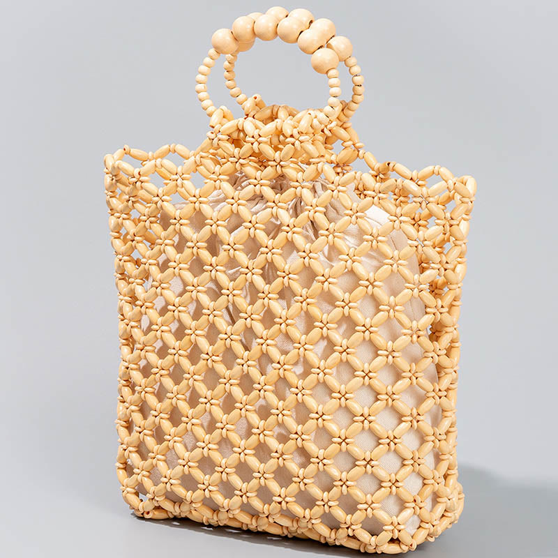 Nimara Ritual Hand-woven Fishing Line Braiding Mesh Hollow Wooden Beads Handbag