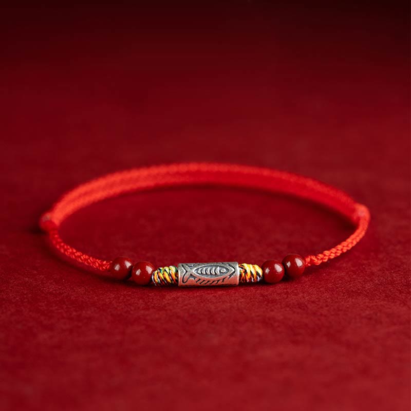 Nimara Ritual 925 Sterling Silver Koi Fish Cinnabar Bead Wealth Handcrafted Braided Bracelet Anklet