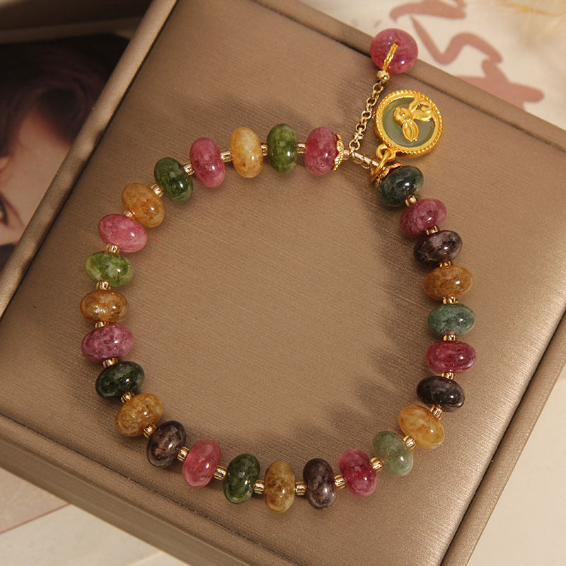 Nimara Ritual Natural Colorful Tourmaline Cute Rabbit Charm Positive Bracelet
