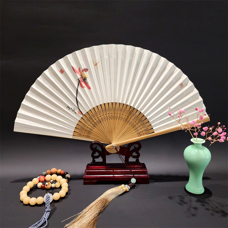 Nimara Ritual A Panorama Of Rivers And Mountains Cranes Orchid Flower Paper Bamboo Handheld Silk Bamboo Folding Fan 22cm