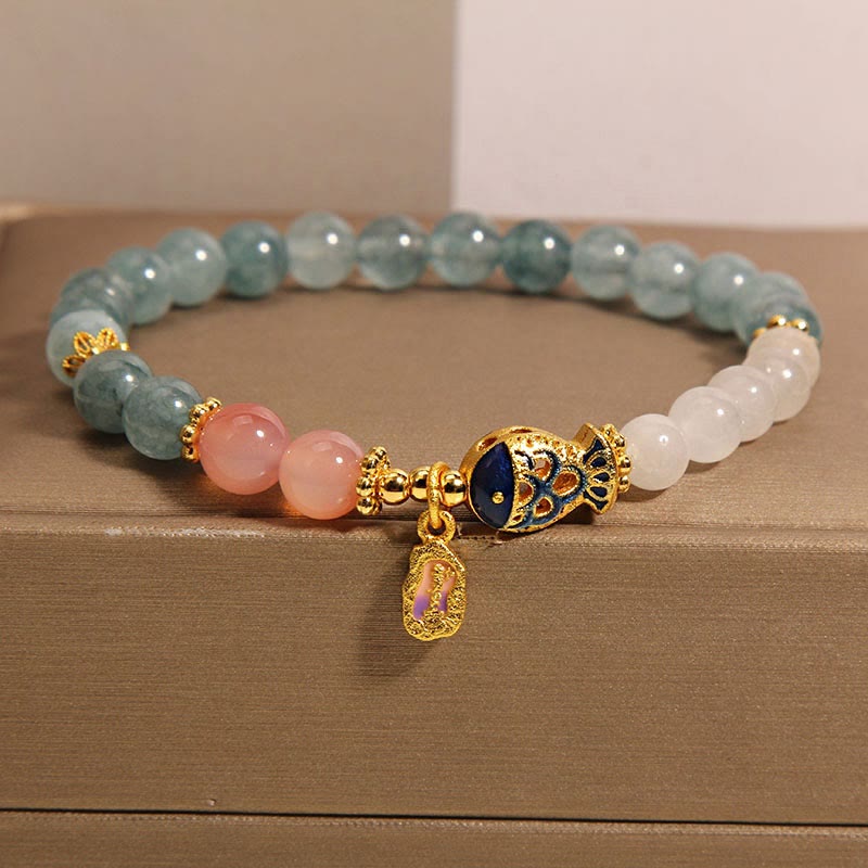 Nimara Ritual Jade Yanyuan Agate White Jade Koi Fish Scripture Charm Luck Bracelet