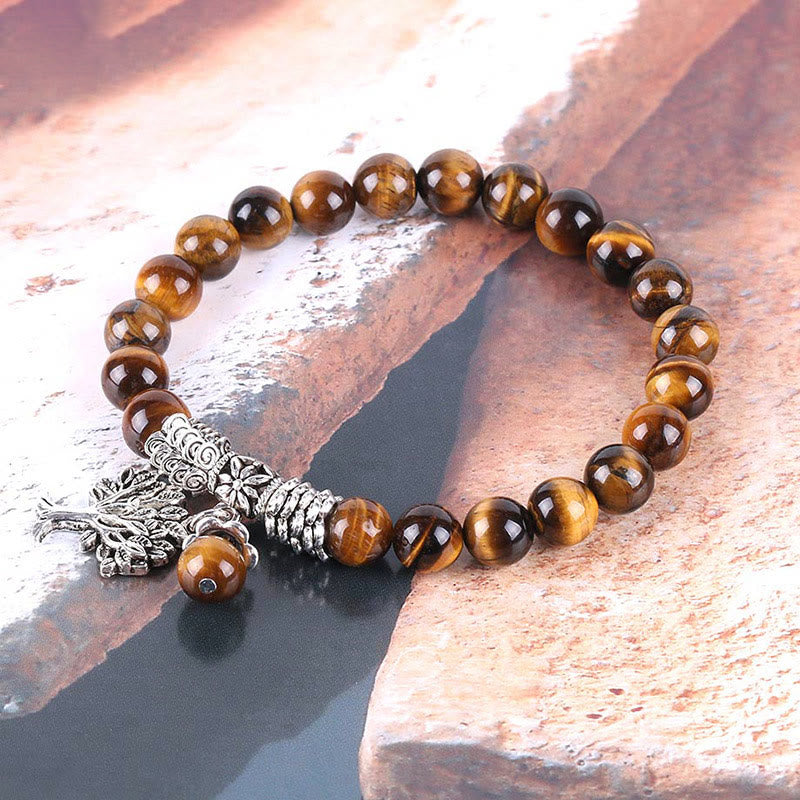 Nimara Ritual Natural Gemstone Tree of Life Lucky Charm Stretch Bracelet