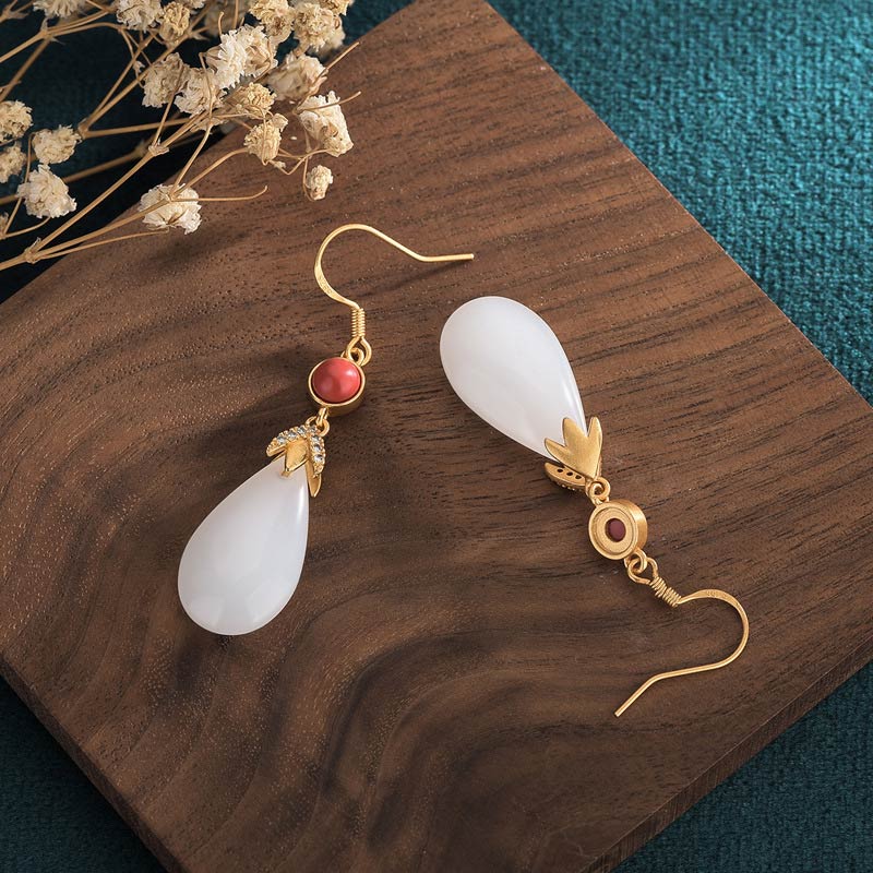 Nimara Ritual FengShui White Jade Luck Drop Earrings