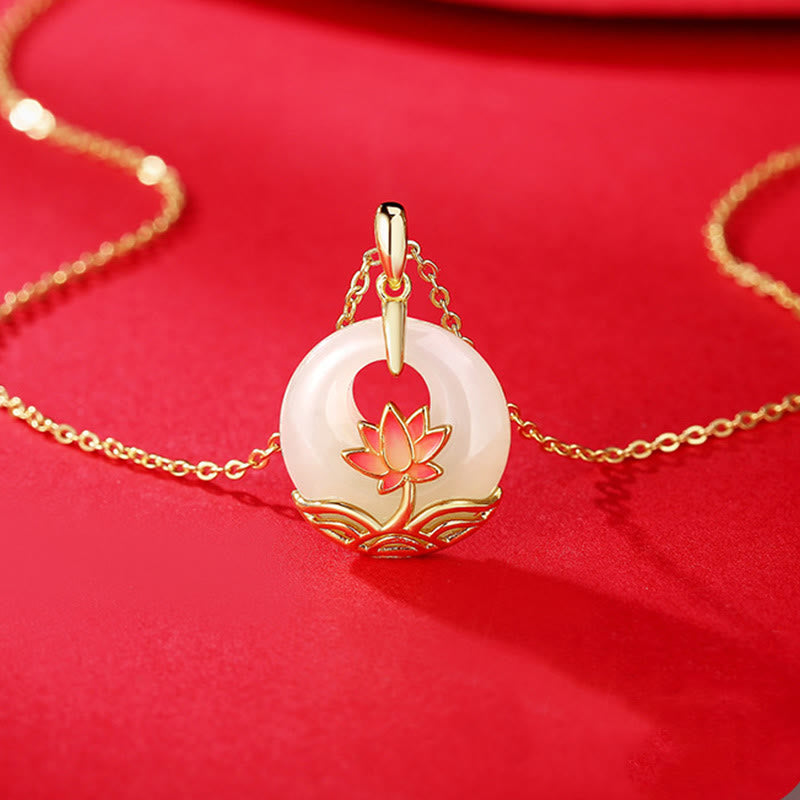 Nimara Ritual 925 Sterling Silver Hetian White Jade Lotus Flower Blessing Necklace Pendant