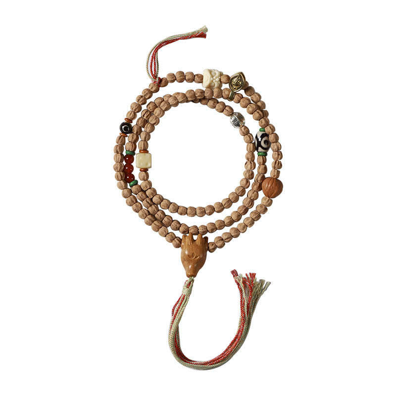 Nimara Ritual 108 Beads Bodhi Seed Red Agate Deer Head Wisdom Mala Bracelet